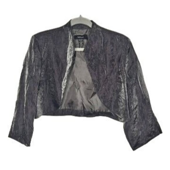 R&M Richards Metallic Cropped Jacket Topper Silver Womens 14 Party Holiday Fairy - Picture 1 of 7